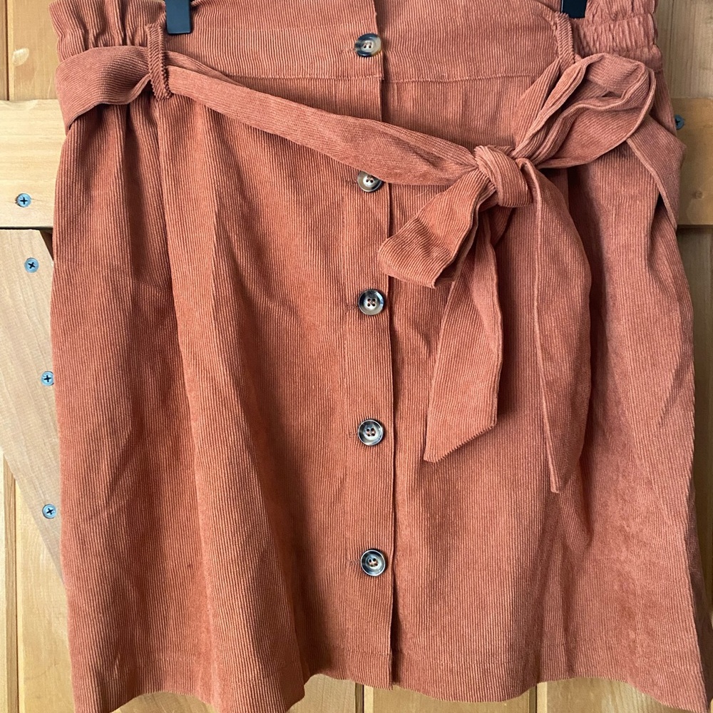 SHEIN Rust Corduroy Mini Skirt with Button-Down and Tie Waist
